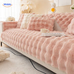 Rosa und weiße Sofabedeckung mit Kissen, Sofa-Hülle.