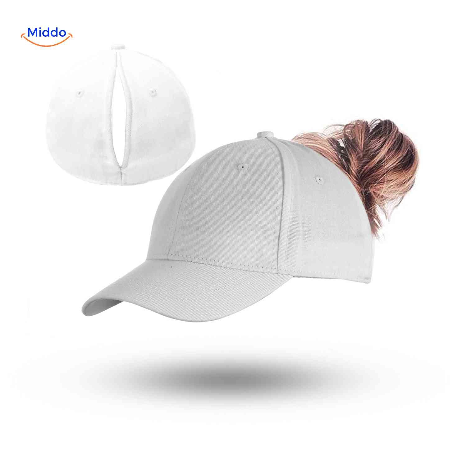 ponylite Haustier Mütze weiß Damen mit Haarschlitz, basic und sportiv www.middo.nl