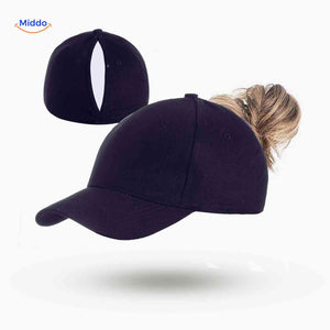 ponylite pet schwarze Damenmütze mit Pony-Schlitz klassisch und elegant