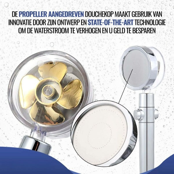 Nahaufnahme des Propellers in der leistungsstarken Duschkopf
