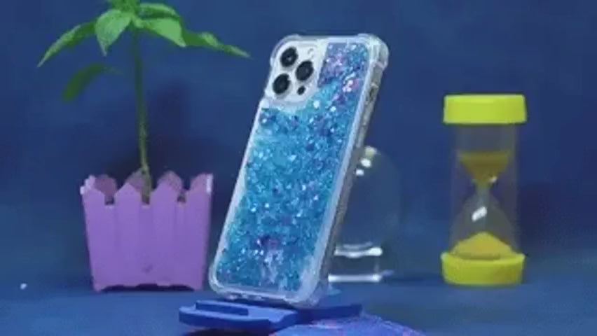 GlowSand Smartphone-Hülle mit blauer Glitzerflüssigkeit und funkelndem Look www.middo.de