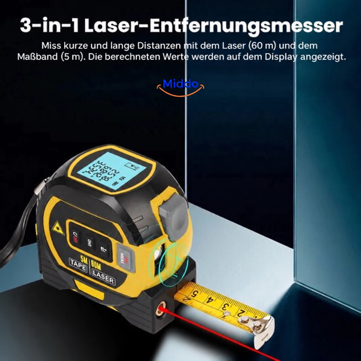 ProMeasure 3-in-1 Laser-Entfernungsmesser mit 60 m Reichweite