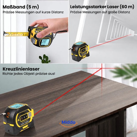 ProMeasure Lasermaßband mit 60 m Reichweite und Kreuzlinienlaser