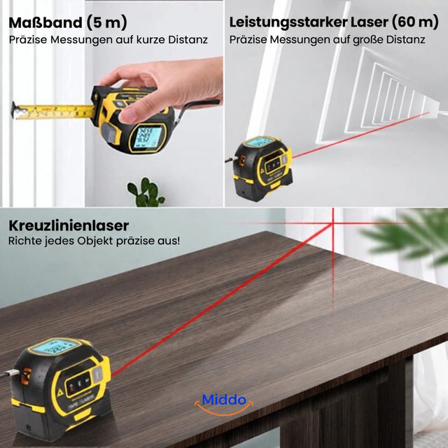ProMeasure Lasermaßband mit 60 m Reichweite und Kreuzlinienlaser