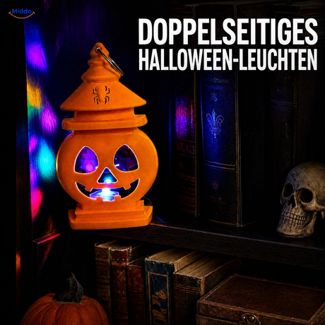 PumpkinGlow™ doppelseitige Burg-Kürbislaterne mit mehrfarbigem Licht