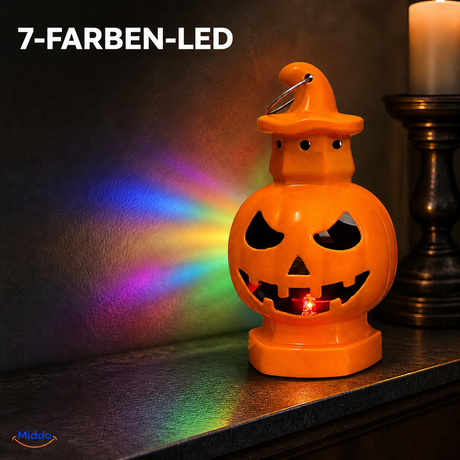 PumpkinGlow™ Halloween-Kürbislaterne Hexenhut mit 7-Farben-LED