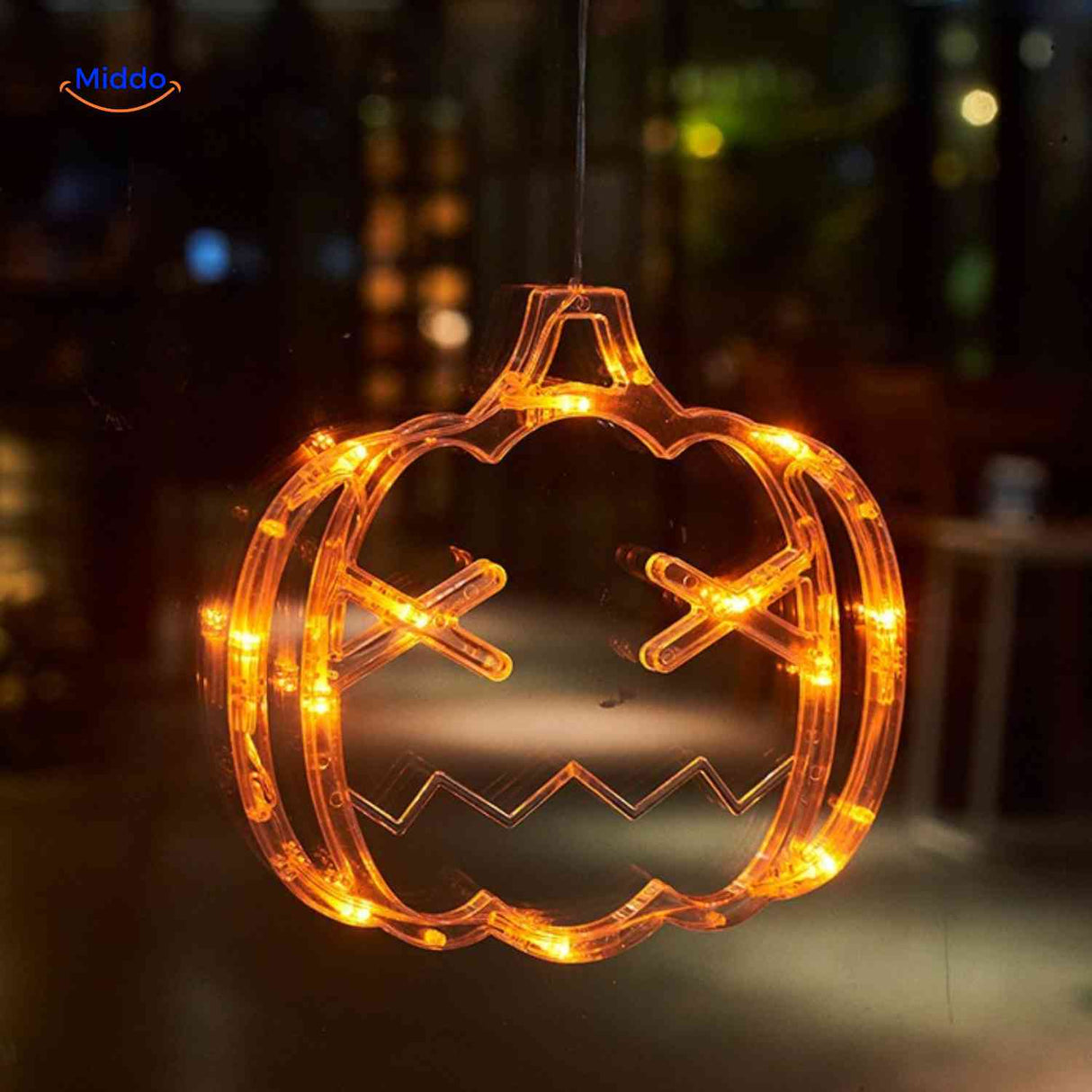 Entdecken Sie unsere Pumpkin Glow Lampe – das perfekte Halloween-Lichtschnur mit leuchtend orangefarbenen LED-Kürbissen für eine stimmungsvolle Fensterdekoration. Verleihen Sie Ihrem Zuhause mit diesem Highlight eine gruselige, aber festliche Atmosphäre. Jetzt bei erhältlich!