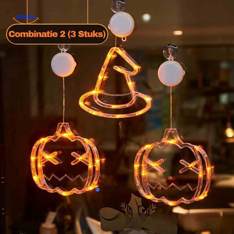 pumpkoglow-Lampe Halloween Lichterkette Fensterdekoration Kürbis Hexenhut Set | www.middo.de