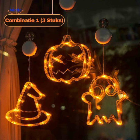 Pumpkoglow Lampe Halloween Lichterkette Fensterdekoration Kürbis Hexenhut Gespenst www.middo.de