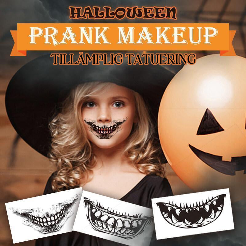 Kind mit gruseliger Mundtattoo und Halloween-Kürbis