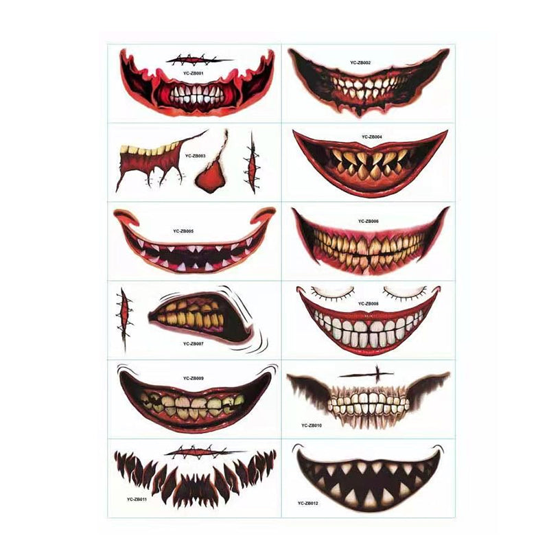 Realistische Horror-Grin Tattoo-Designs für Halloween.