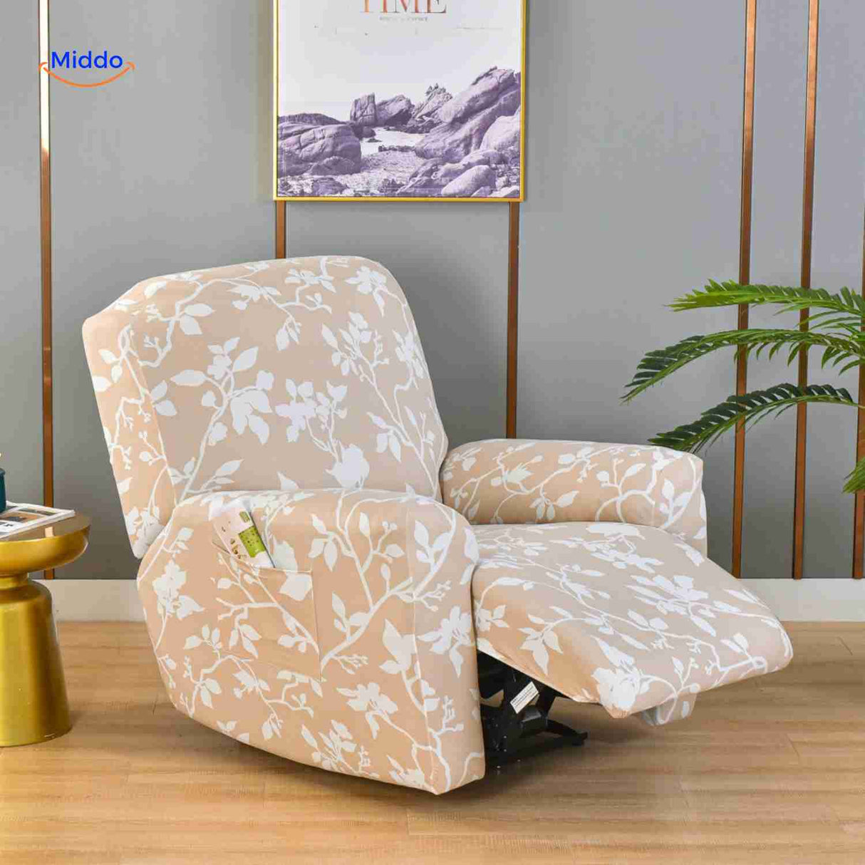 reclinex Bankbezug Beige mit weißem Blumenmuster Ruhiger Stilbezug www.middo.de