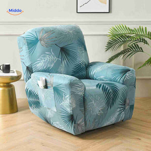 reclinex Bankbezüge blau mit tropischen Blättern Relaxsessel Stretchbezug