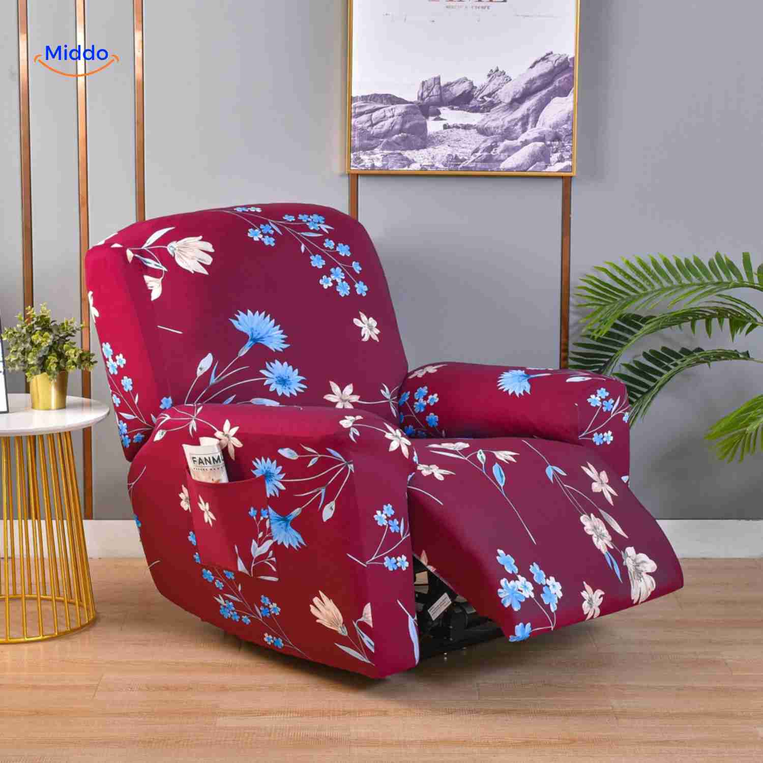 reclinex bankbezüge bordeaux mit blauem Blumenmuster romantisches Design www.middo.nl