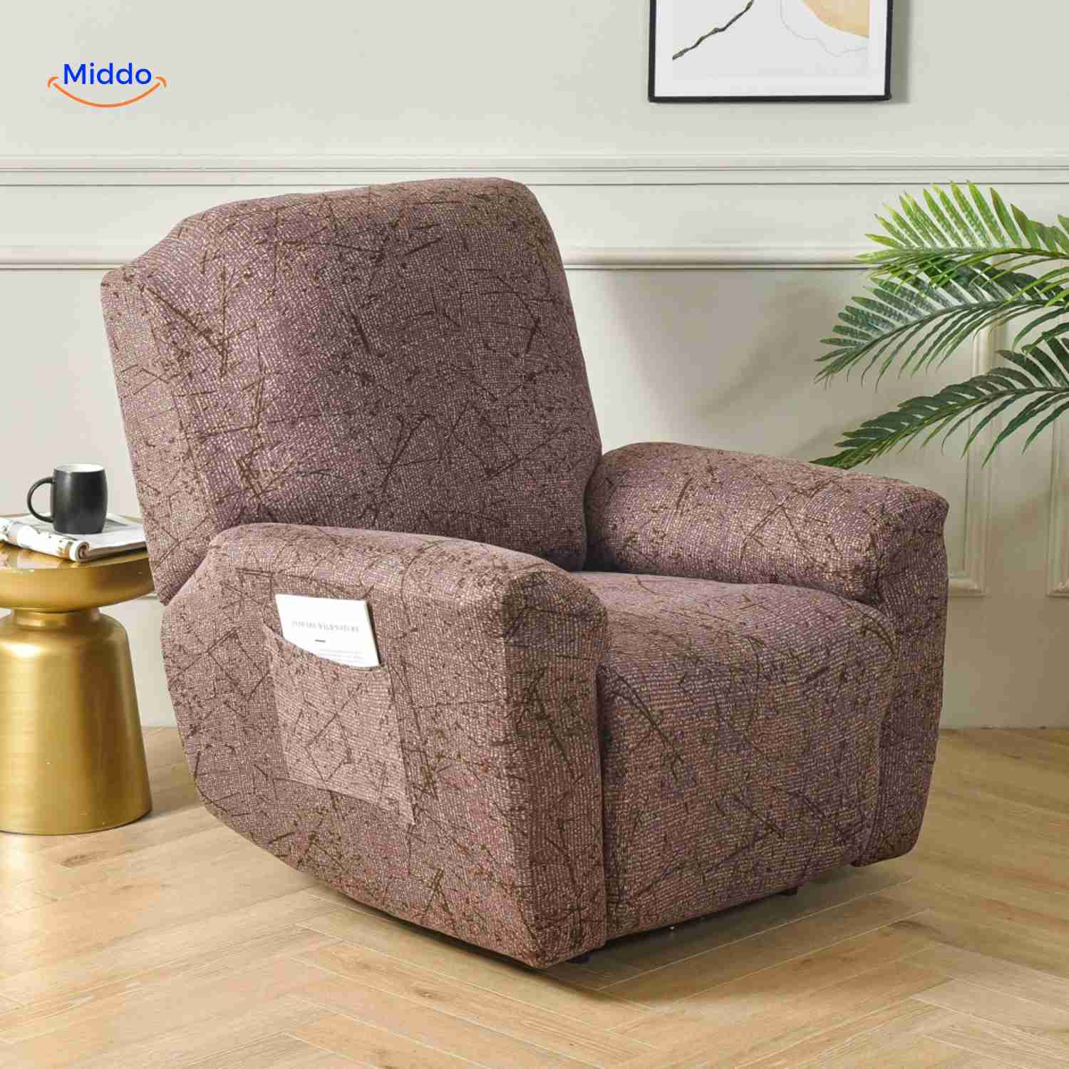 reclinex Bankbezüge braun mit goldfarbenem Muster Textur-Stil Sesselbezug www.middo.nl