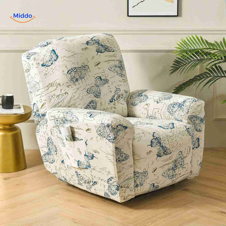 reclinex bankbezüge creme mit blauen Schmetterlingen und Handschriftmuster www.middo.de