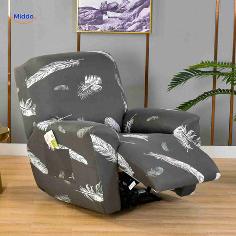 reclinex Bankbezug dunkelgraue Hülle mit weißem Feder-Motiv für Relaxstuhl www.middo.de