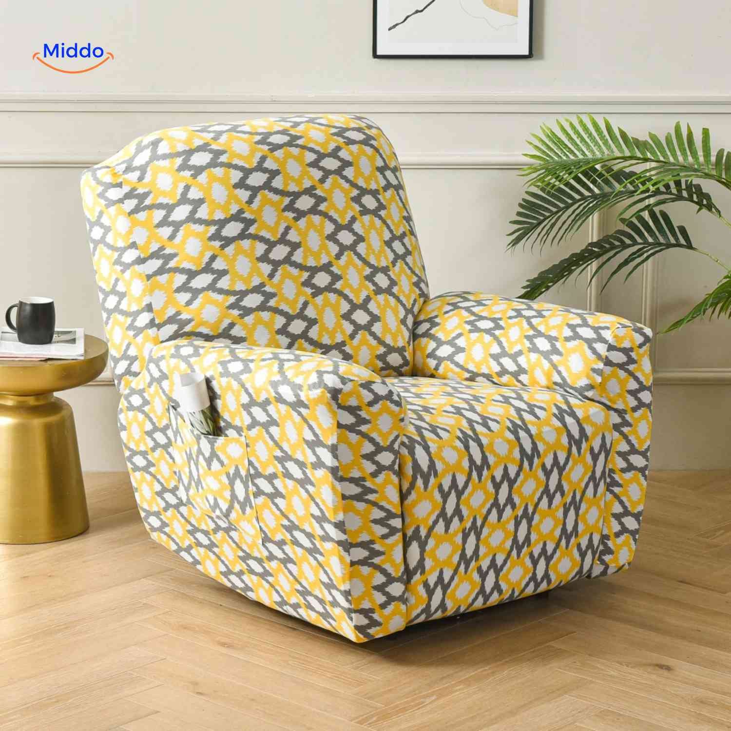 reclinex bankbezüge gelb und grau Azteken-Stil Print Stretchbezug Relaxsessel www.middo.nl