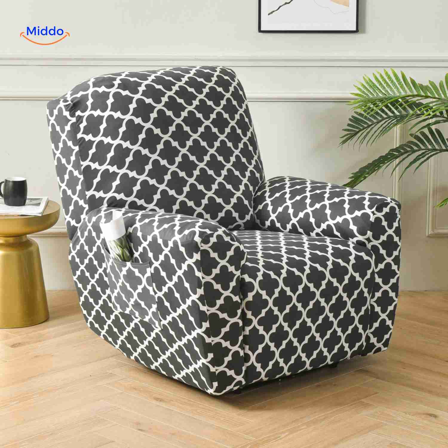 reclinex bankbezüge klassisch schwarz weiß marokkanisches Muster Stretchsesselbezug www.middo.nl