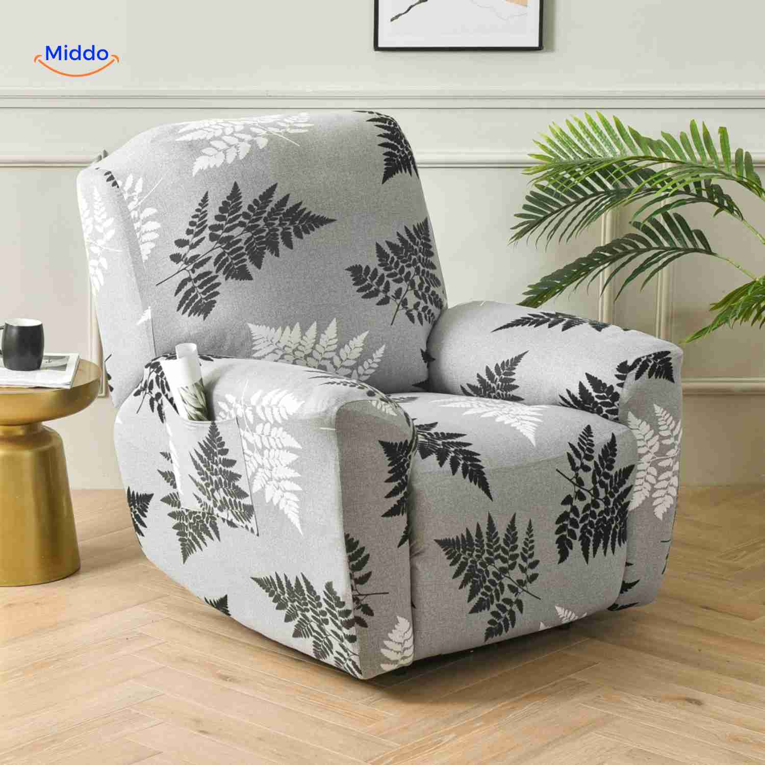 reclinex Bankauflagen hellgrau mit Farnblättern Naturdruck für Relaxsessel www.middo.de