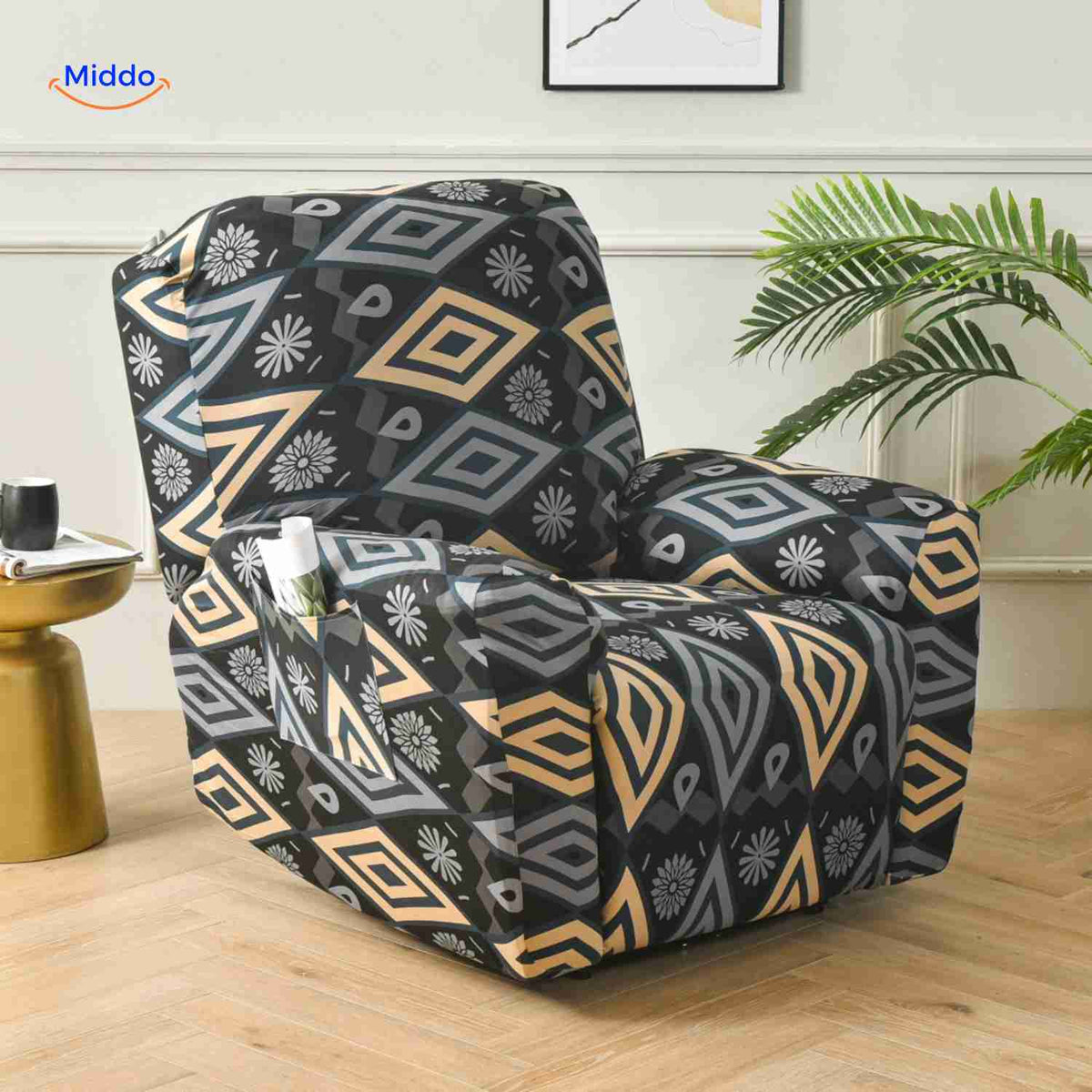 reclinex Bankbezüge Modern Schwarzer Geometrischer Druck für Relaxsessel