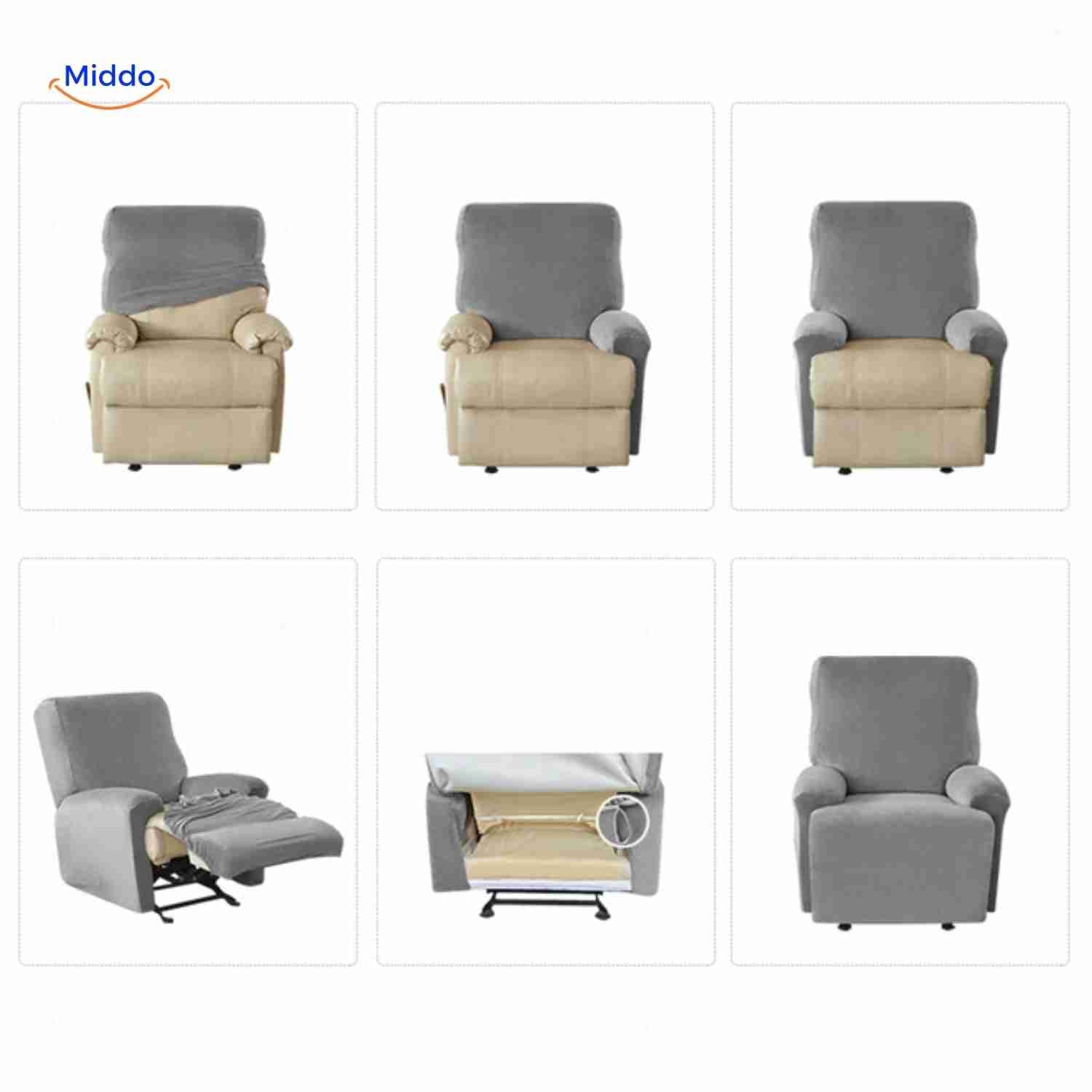 reclinex bankhüllen Montageschritte Stretchbezug Übersicht in Grau www.middo.de