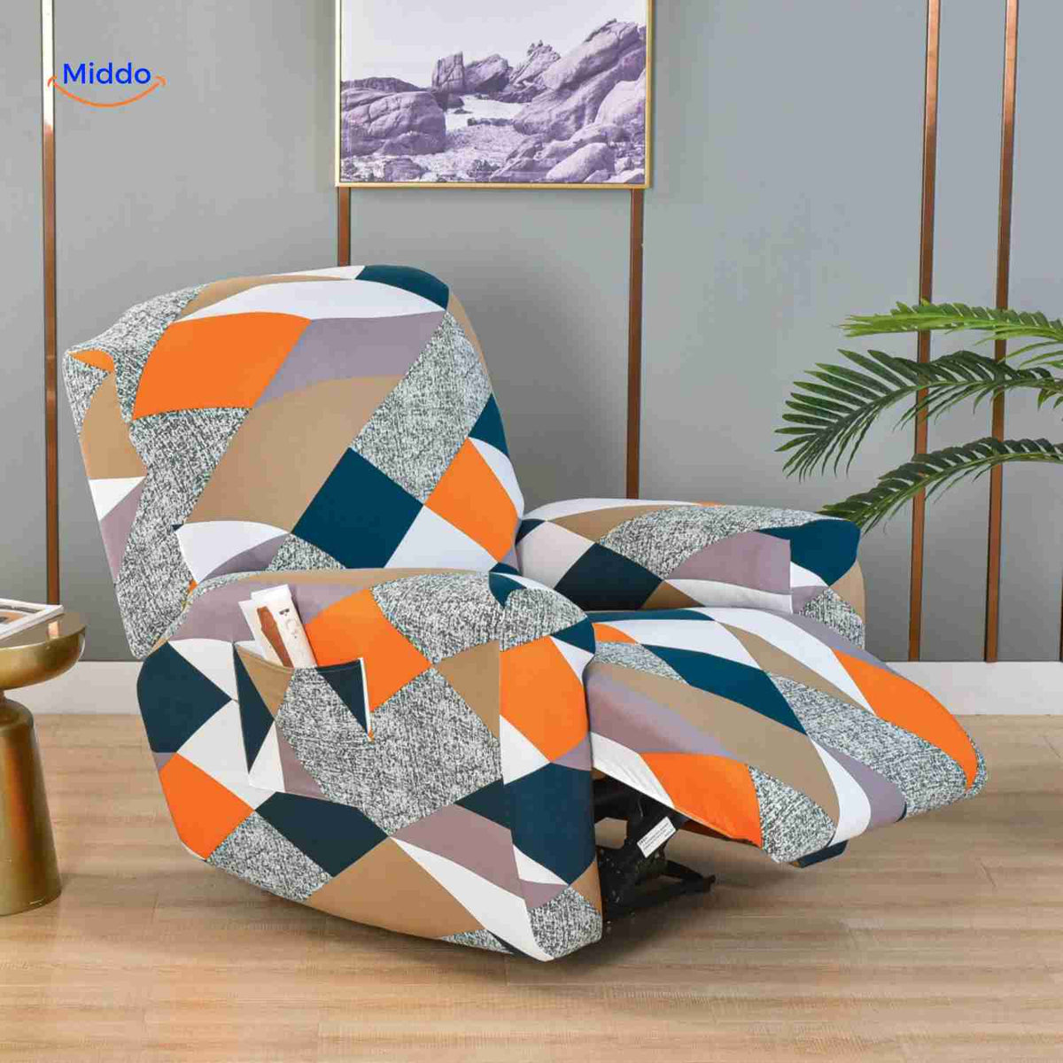 reclinex Bankbezüge in Orange und Blau mit Diamantmuster und Texturdesign