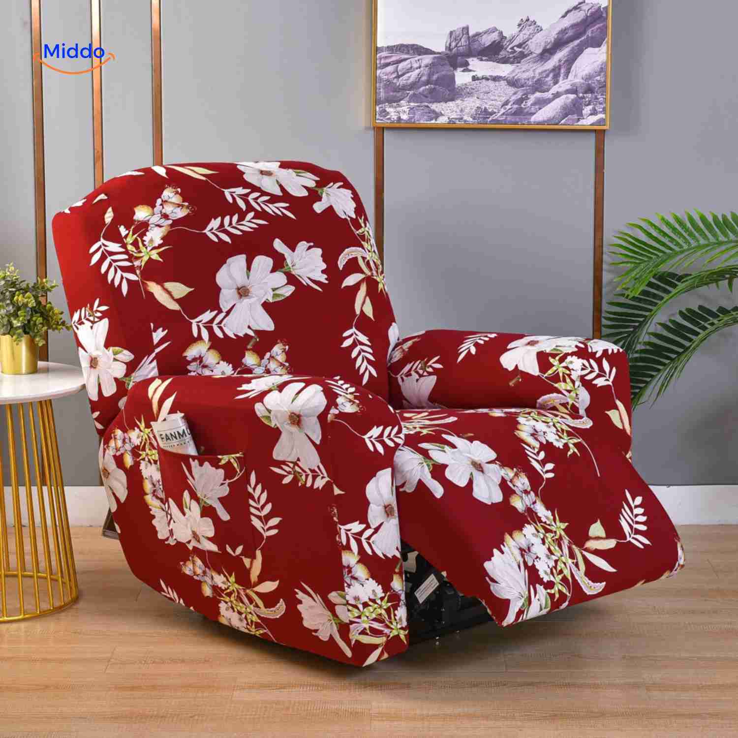reclinex Bankbezüge rot mit weißen Blumen romantischer Sesselbezug www.middo.de