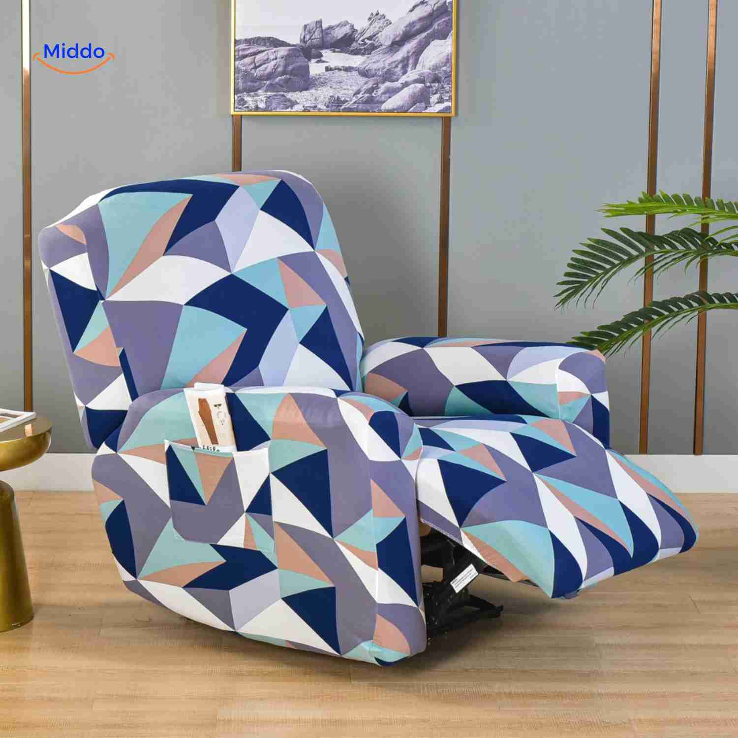 reclinex Bankbezüge viereckiges Muster in Blau und Lila geometrisches Design www.middo.de