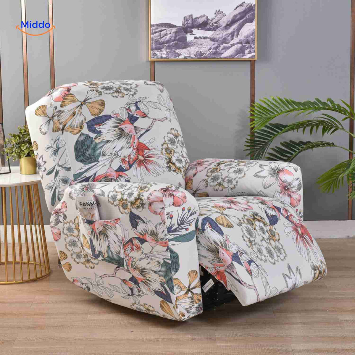 reclinex Bankbezug Weiße Hülle mit Flamingo- und Blumendesign www.middo.de