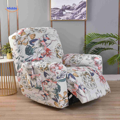 reclinex Bankbezug Weiße Hülle mit Flamingo- und Blumendesign www.middo.de