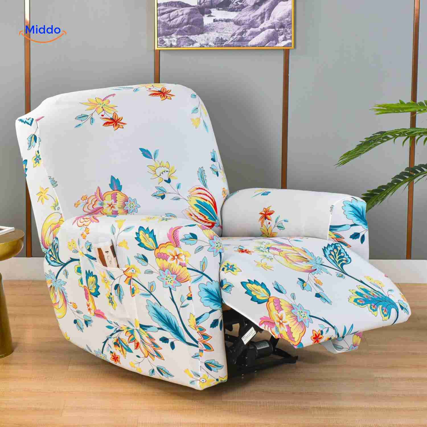 reclinex Bankbezug – Weißer Bezug mit buntem Blumenmuster für Sessel www.middo.de