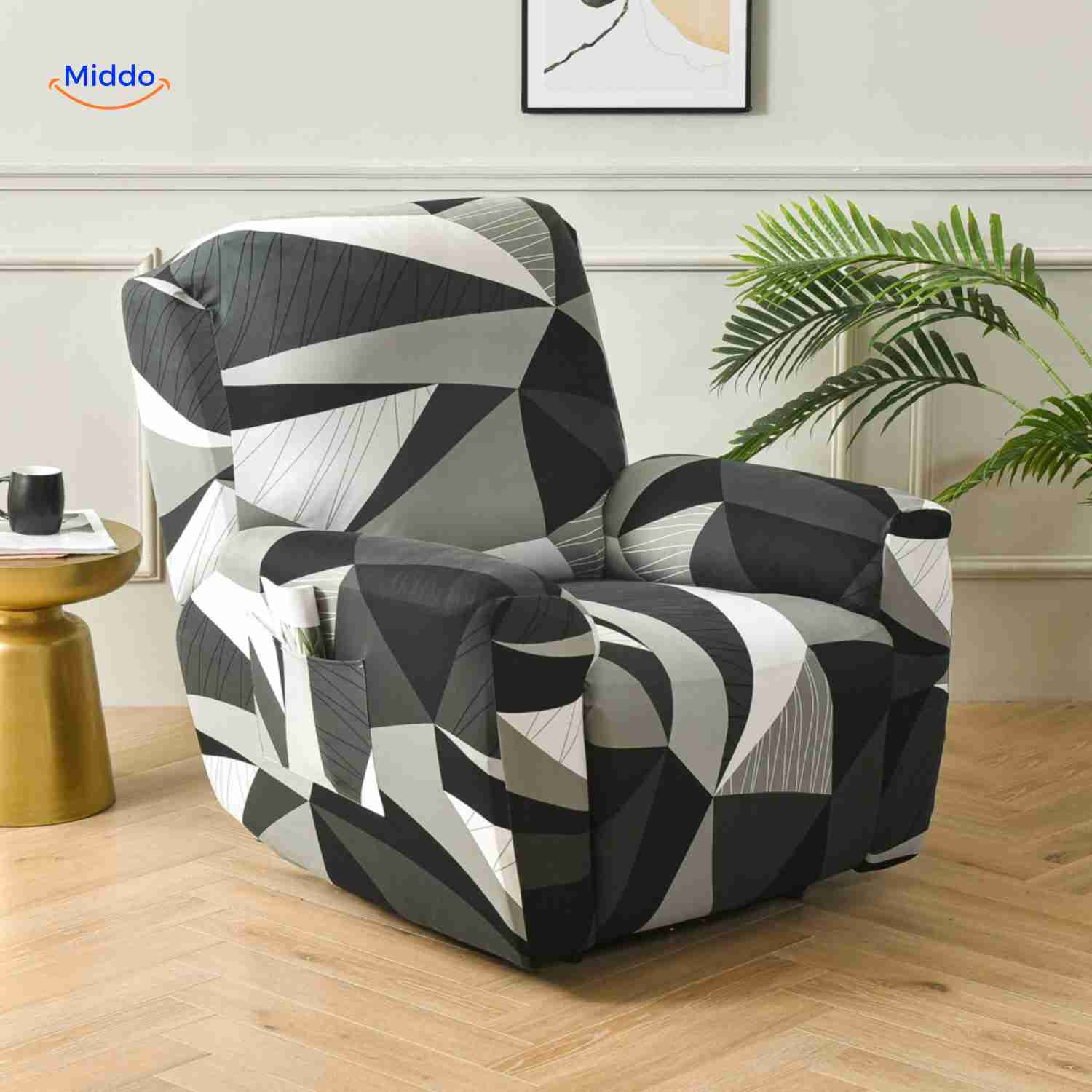 reclinex Bankbezüge Schwarz Weiß Grau Geometrisches Muster für Relaxstuhl www.middo.de