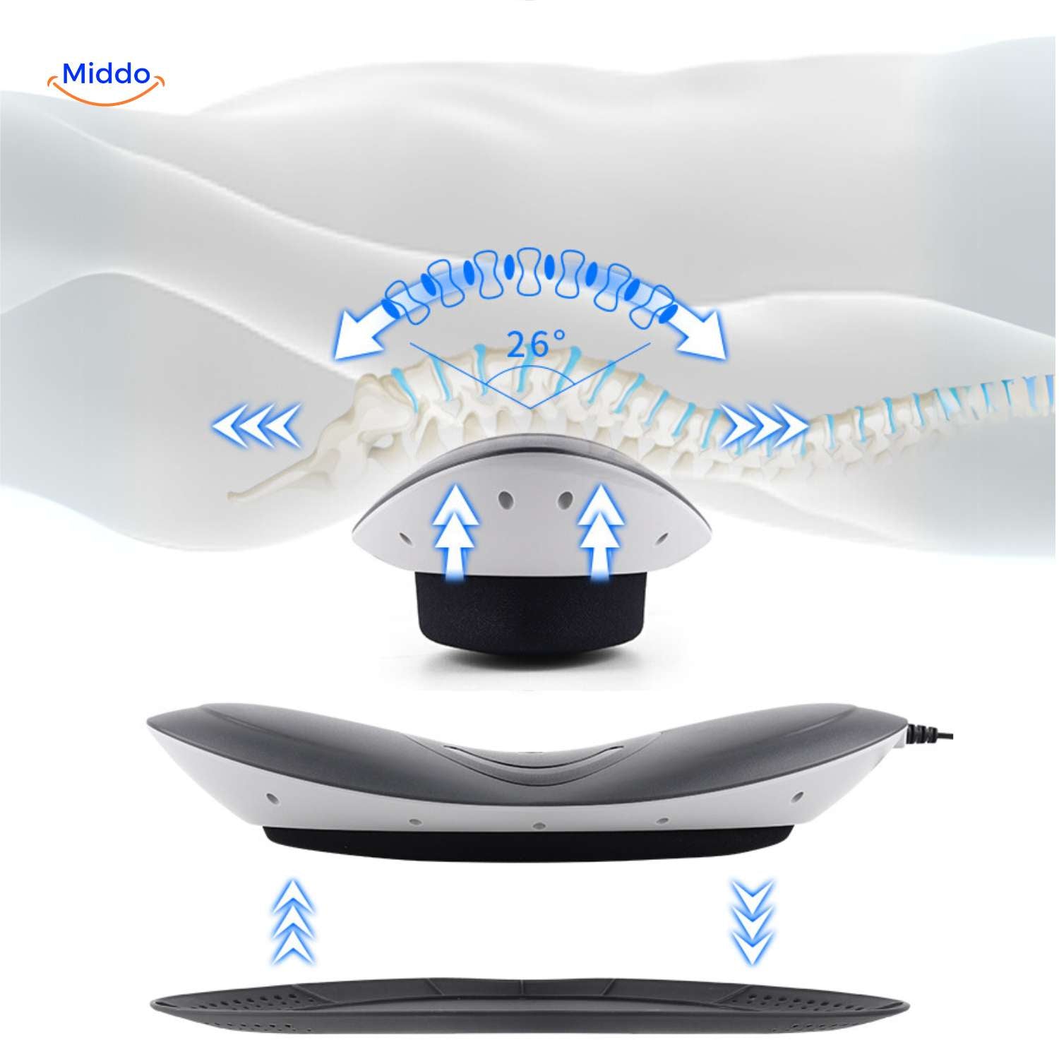 relaxacore Massager 26 Grad Dehnfunktion zur spinalen Ausrichtung www.middo.de