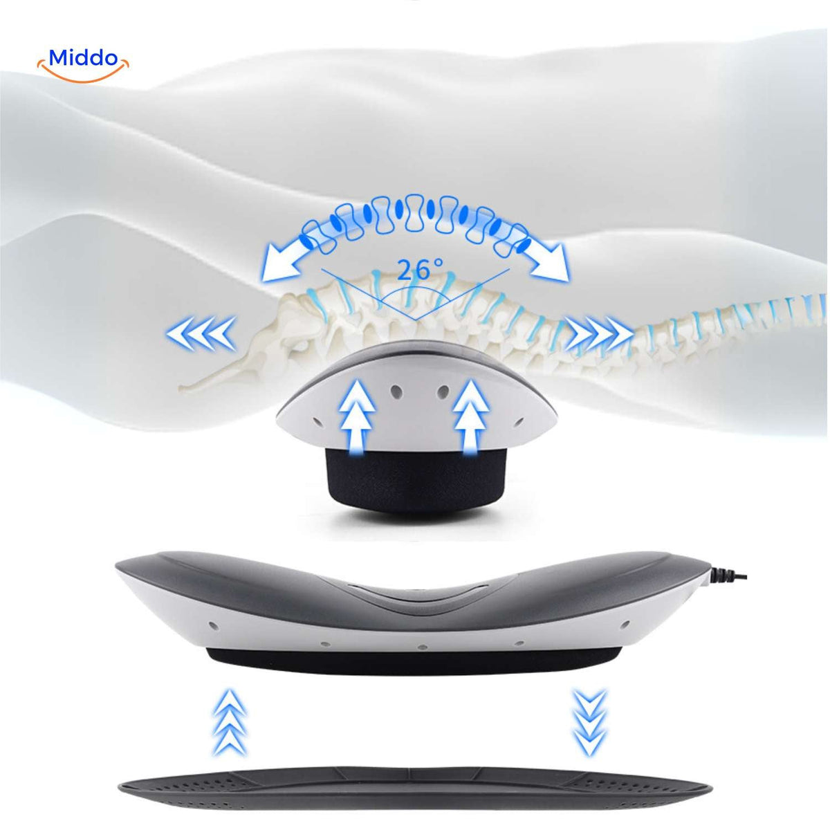 relaxacore Massager 26 Grad Dehnfunktion zur spinalen Ausrichtung www.middo.de