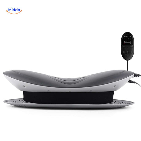relaxacore Massagegerät Seitenansicht mit Fernbedienung und ergonomischem Design