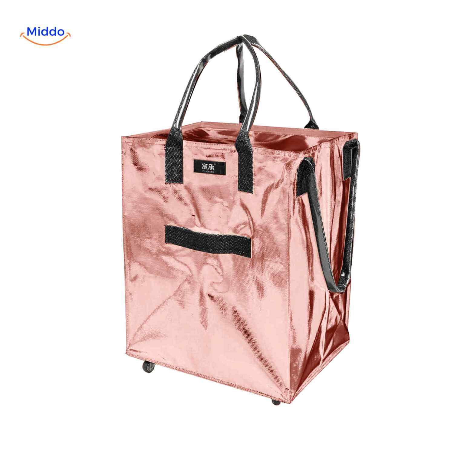 rollexa Trolley Tasche Rosé Metallic Faltbar mit Rollen und Griffen www.middo.nl