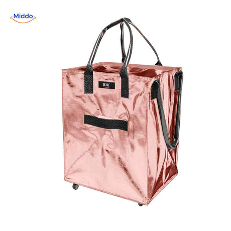 rollexa Trolley Tasche Rosé Metallic Faltbar mit Rollen und Griffen
