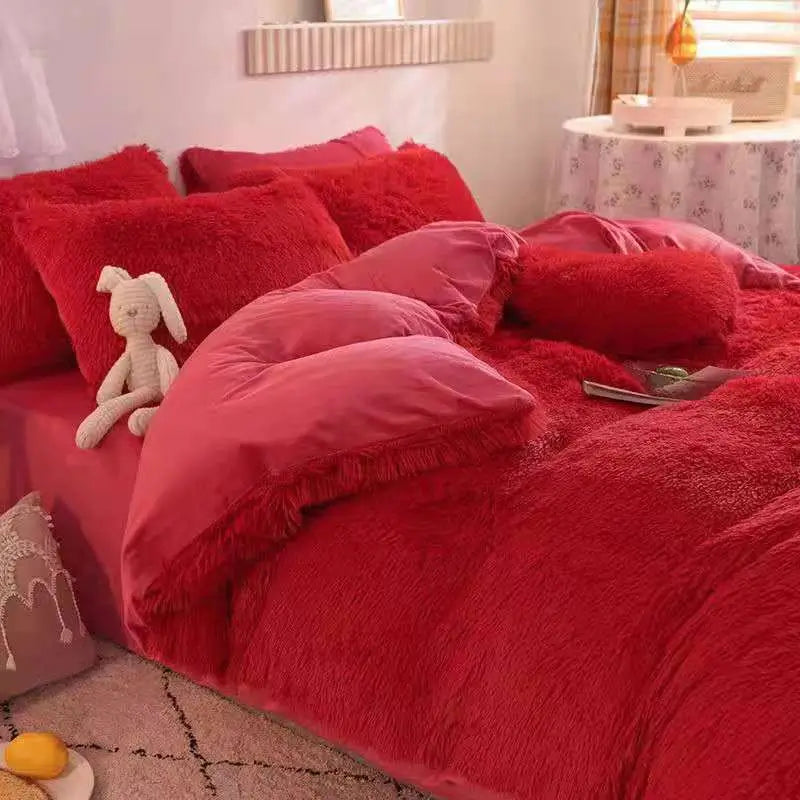 Teddy Fluffy Fleece-Bettwäsche in Rot