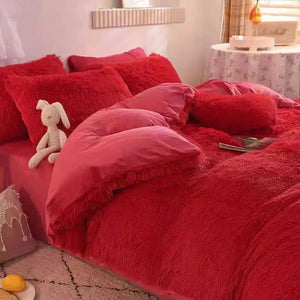 Teddy Fluffy Fleece-Bettwäsche in Rot