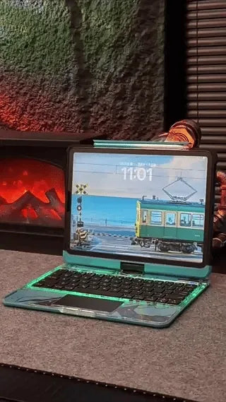 rotapad Tastaturhülle beleuchtet blau iPad-Hülle mit Retro-Zug-Thema