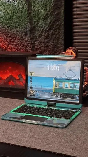 rotapad Tastaturhülle beleuchtet blau iPad-Hülle mit Retro-Zug-Thema