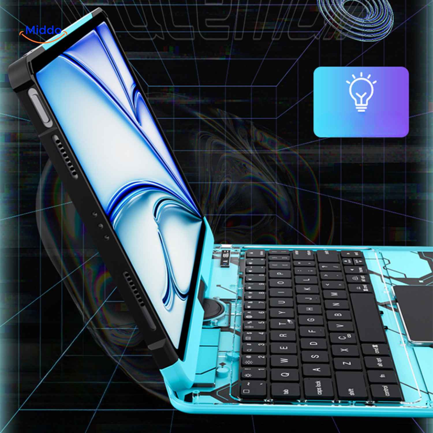 rotapad Tastaturhülle Scharnierdesign Seitenansicht iPad Bluetooth-Hülle www.middo.de