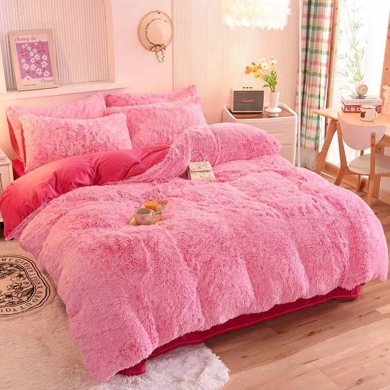 Teddy Fluffy Fleece-Bettwäsche in Rosa