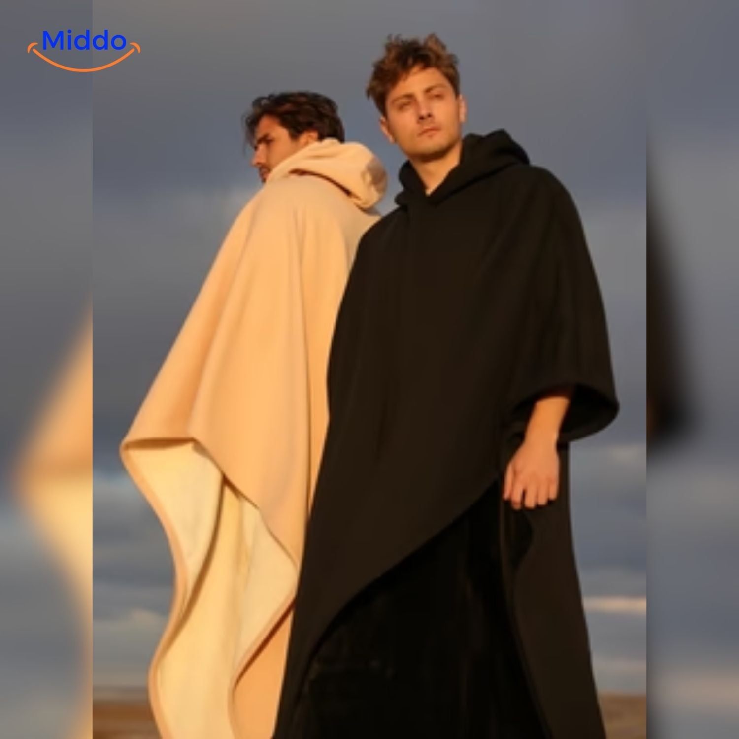 shadowhood cape duo tone schwarz beige eleganter poncho middo.nl