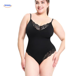 shapelyfit schwarzer Bodysuit mit Spitzendetails und schlanker Linie Middo