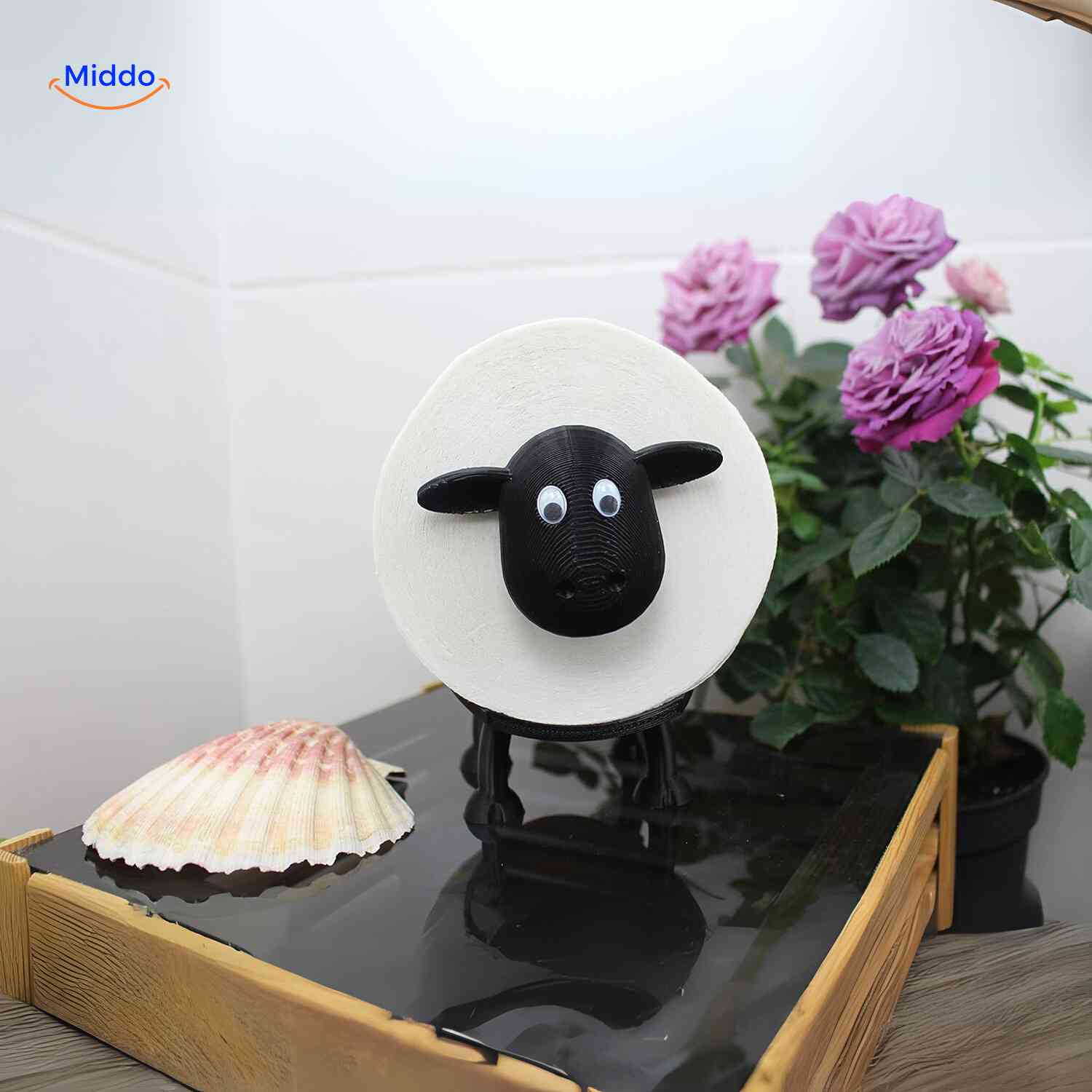 sheeproll halter Schaf WC-Rollenhalter mit Blumen dekorativ und lustig www.middo.nl