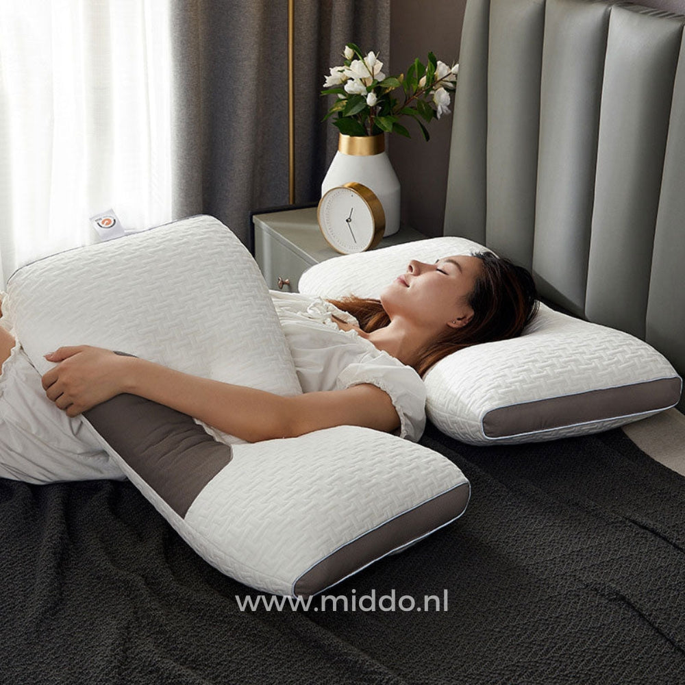 Frau liegt bequem mit dem DreamGuard Pro Nackenstützkissen.