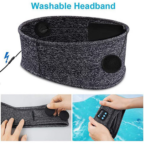 Sleepband grau waschbares Headband mit Bluetooth und Bedienelementen