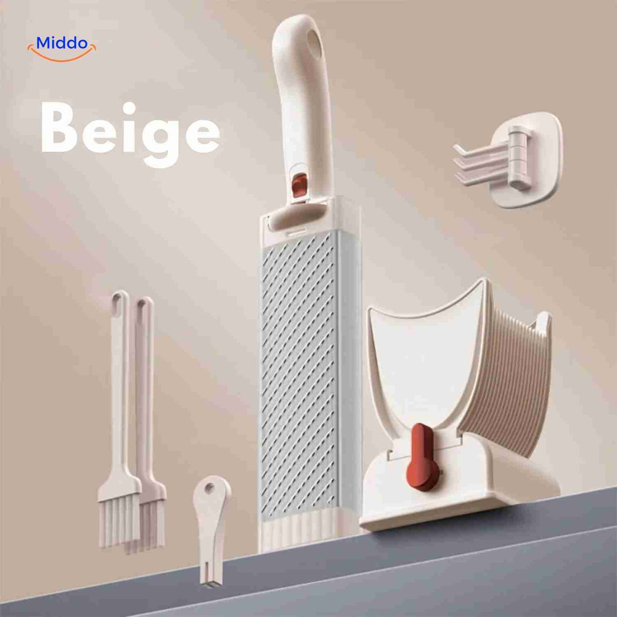 slicora Fleischschneider-Set komplettes Küchenhilfsmittel in Beige mit multifunktionalem Schneider und Zubehör